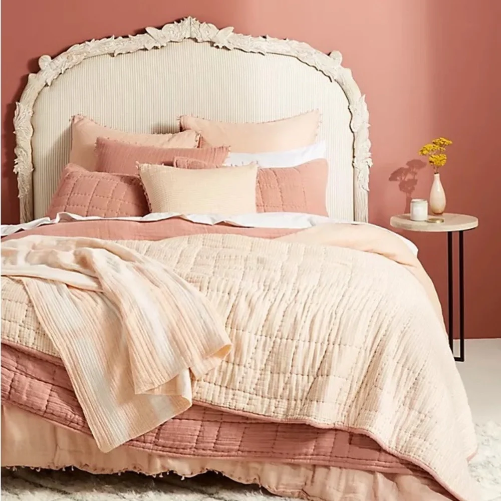 Anthropologie Airy Gauze Reversible Quilt with 2 standard shams FULL